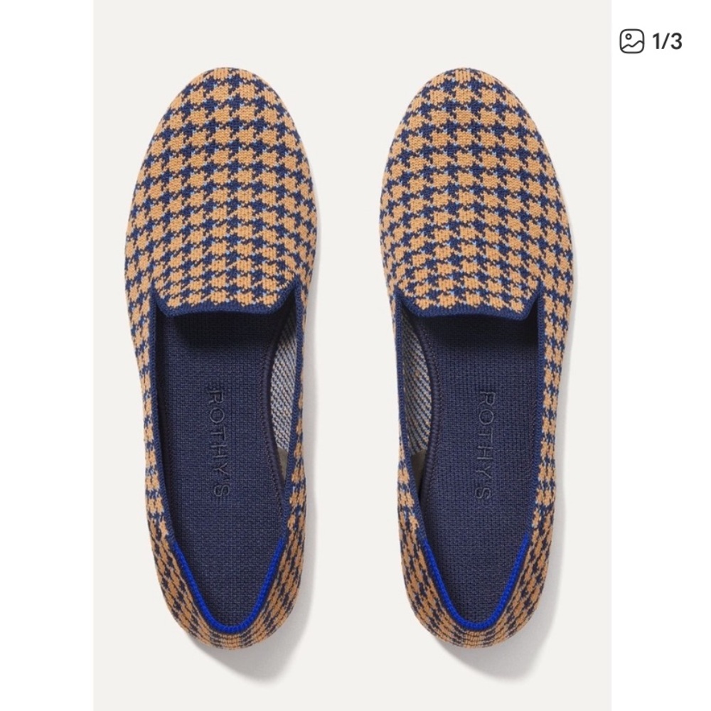 Rothy’s Sapphire and Camel Houndstooth Loafer Womens 9